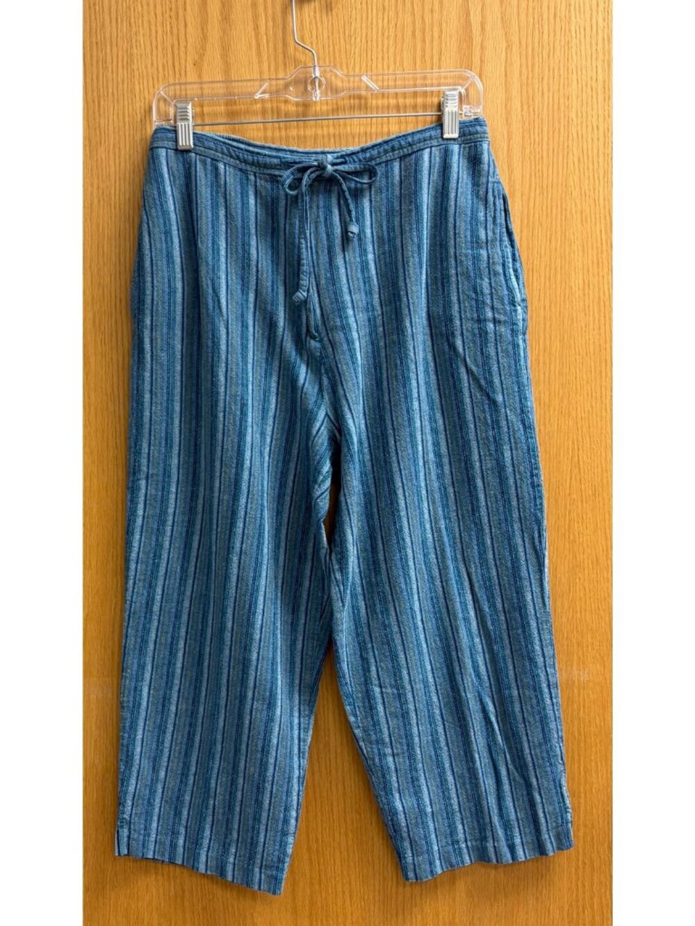 VTG Sag Harbor Linen Blend Coastal Grandma Boho Beachy Striped Capri Pants 14